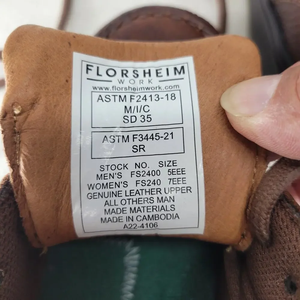 Florsheim Work FS2400 Men’s 5EEE Brown Leather Moc Toe Safety Work Oxford Casual